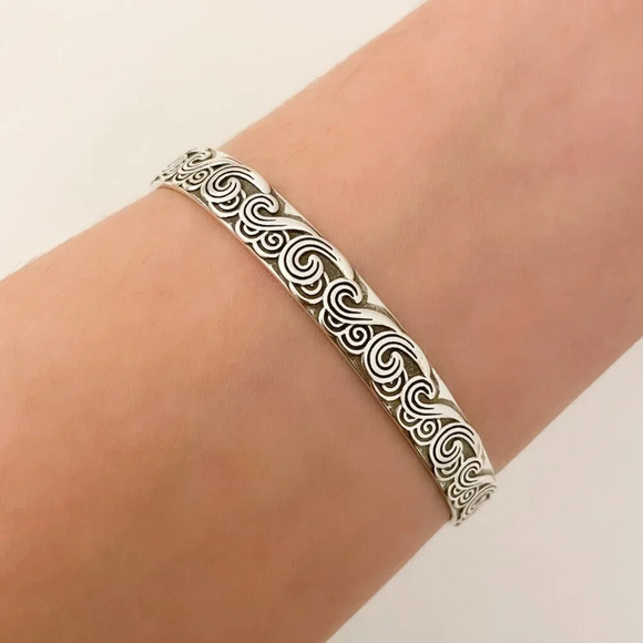 925 Sterling Silver Chunky Bangle Cuff Bracelet Engraved Sterling Silver Bangle - Picture 8 of 8